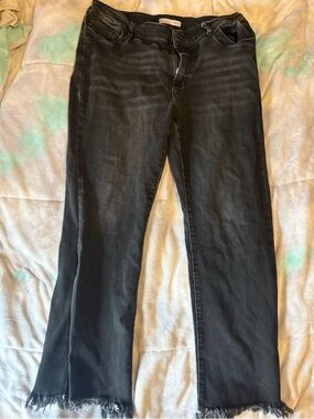 Maurices Washed Black Cropped Flare Jeans with Frayed Hem